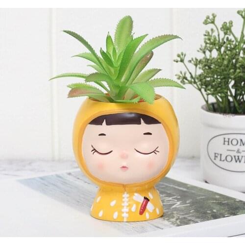 Enamel Flowerpot Cute Cartoon Girl Succulent Plant Flowerpot Desk Handicraft Bonsai Decoration