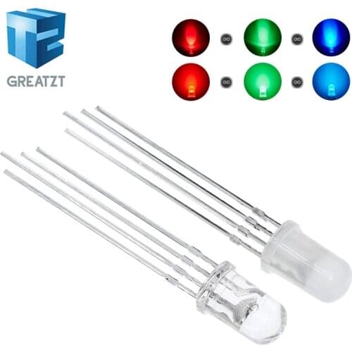 GREATZT 20pcs 5mm RGB LED Common Cathode / Common Anode Tri-Color Emitting Diodes f5 RGB Diffused / Transparent Highlight