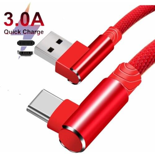 1 2 3m 90 Degree Fast Charge Data Type C Micro USB C Cable For Samsung Huawei Xiaomi Type-c Charger long Mobile Phone Wire Cord