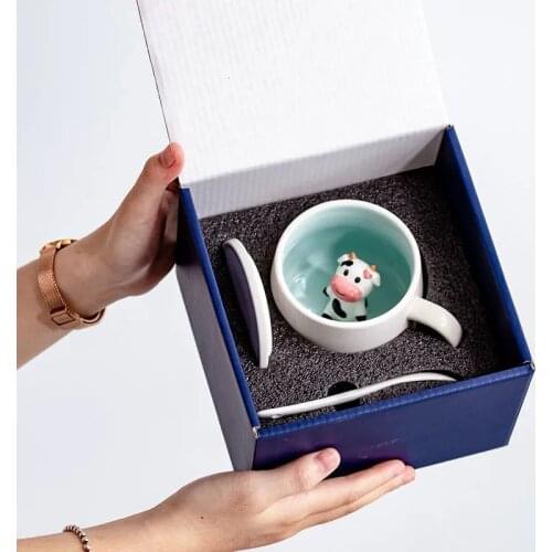 300ML Ceramic Mugs Creative 3D Animal Print For Milk Coffee Latte Drinkware Black Fashion Tea Home Gift Mug