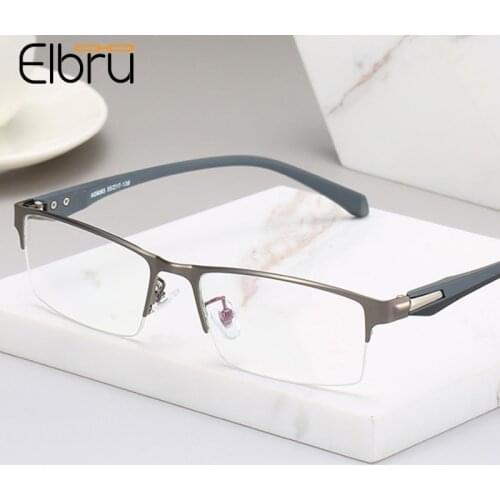 Elbru Myopia Glasses Classic Mens Retro Metal Half Frame Short-sight Eyeglasses With Degree -0.5 -1.0 -1.5 -2.0 -2.5 -3.0 -3.5