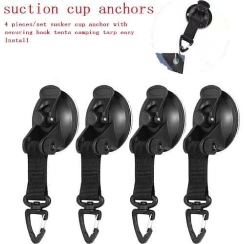 4Pcs Suction Cup Anchor Securing Hook Tie Down,Camping Tarp as Car Side Awning, Pool Tarps Tents Securing Hook Universal
