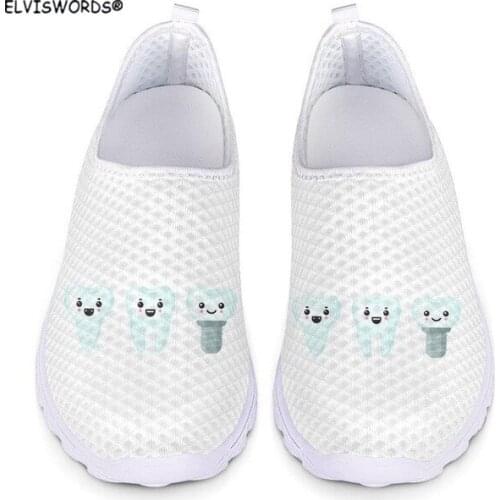 ELVISWORDS Women Flats Shoes Funny 3D Cartoon Tooth Pattern Fashion Ladies Breathable Air Mesh Sneakers Female Non-slip Loafers