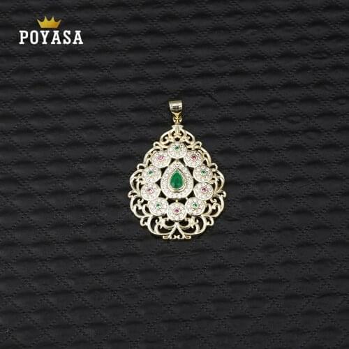 Moroccan Caftan wedding gold Pendant for women green stone fashion jewelry copper high quality pendant