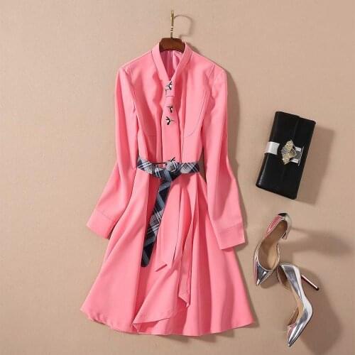 2020 Free Shipping Autumn Crew New Long Sleeve Empire Knee Length