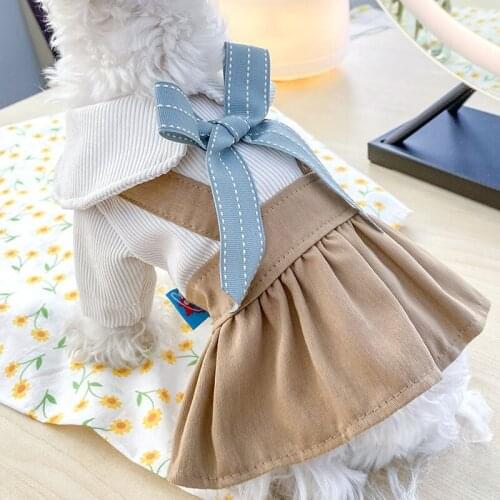 Princess Dog Clothes Fake Straps Pet Coat With Big Bowknot Lapel White Jacket Dress For Girls Small Medium Dogs Costume Outfit S