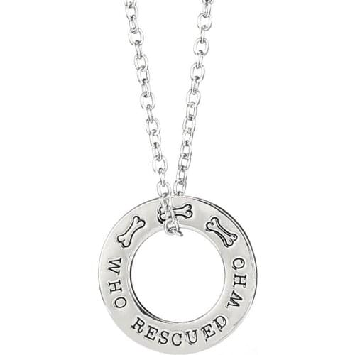 'Ohm Rescued Ohm' Pendant Necklace Round Chain Jewelry Bones Gifts For Women Men Unisex Animals Lovers Fashion Presents