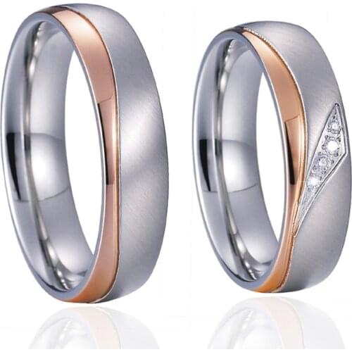 Lovers Alliance Pair rose gold plated jewelry promise proposal rings couples stainless steel wedding rings for men and women