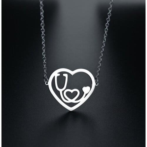 YWSHK 2021 Heart Stethoscope Stainless Steel Pendant Necklaces for Women Nurse Doctor Graduation Medical Jewerly A Drop Shipping