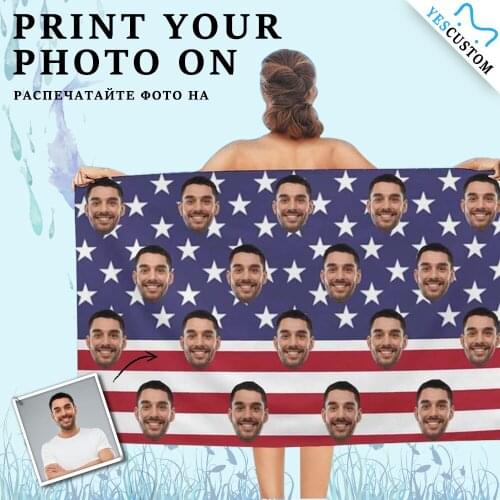 Custom Face US Flag Bath Kids Pool Towel Adult Personalized Beach Surf Camping Hiking Ultralight Breathable Portable Quick Dry