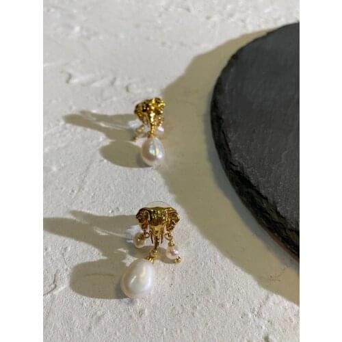 RISPADA EH33746 Elephant natural pearl pendant drop earrings