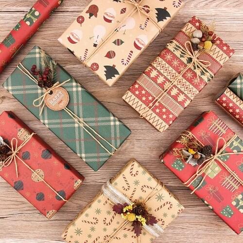 Christmas Gift Wrapping Paper Retro Kraft Paper Gift Box Paper Snowman Christmas Tree Shape Xmas Gift Decor