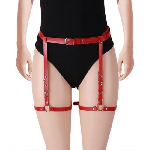 Harajuku Sexy Women Harness Leather Bondage Waistband Punk O-Ring Band Leg Garter Belt Stockings Party Appeal Bdsm Accessories