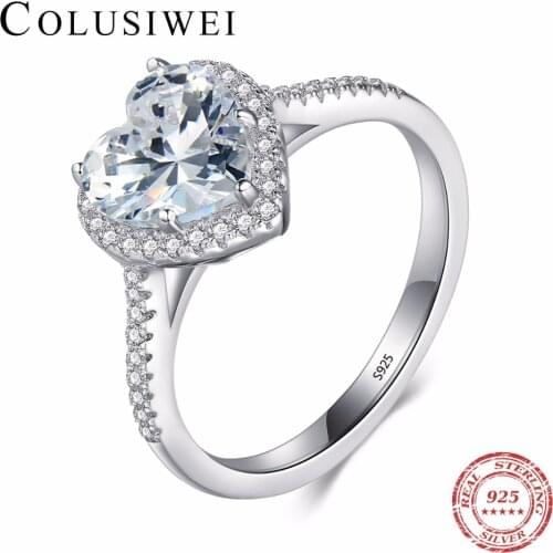 Heart shape 925 Soild Silver jewelry Ring AAAAA Level CZ wedding band Engagement Rings for women girls bijoux With Gift Box