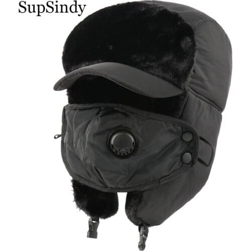 SupSindy Army Military Ushanka Men&Women Winter Earflap Bomber Hats with mask Warm Faux Fur Waterproof Thermal hat Snow ski Caps