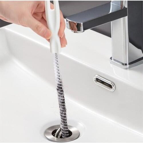 45cm Portable Pipe Dredging Strip Hair Brush Cleaner Bend Sink Drain Cleaner Sticks Clog Remover Cleaning Kitchen Plastic Strip
