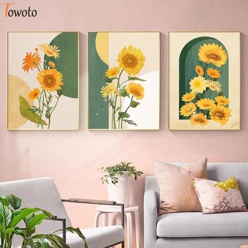Scandinavian Sunflowers Home Canvas Poster Wall Art Nordic Plants Painting Pictures Home Decoration Pretty for Living Picture