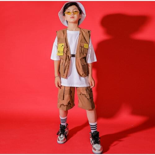 Children Girl Boy Stage Show Dance Hip Hop Sets Camouflage Vest Shorts Kids Teenager Streetwear Clothing Sportwear Tracksuit