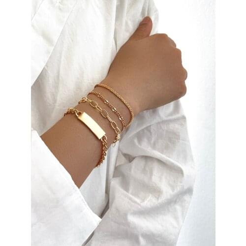 Stillgirl 4Pcs Punk Gold Chain Bracelet for Women Hip Hop Charms Geometric Set Couple Vintage 2021 Fashion Wrist Jewelry Homme