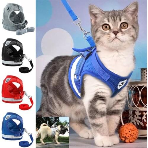 Breathable Cat Harness And Leash Escape Proof Pet Clothes Kitten Puppy Dogs Vest Adjustable Easy Control Reflective Cat Harness