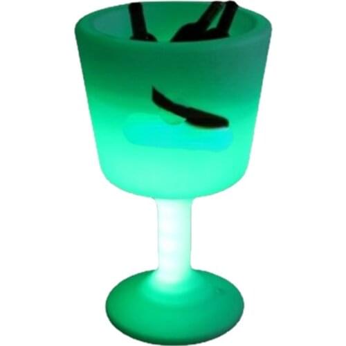 Rotomolding Plastic Wine Glass Shape Rechargeable LED Illuminated Standing Ice Bucket for Bar