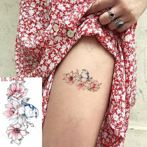 Temporary Tattoo Stickers Pink Flowers Swallow Bird Fake Tattoos Waterproof Tatoos Arm Chest Small Size for Girl Women Men