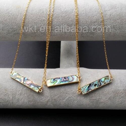 WT-N916 Wholesale Natural Rectangle Abalone Shell Connector Necklace Fashion Gold trim Edge Abalone Necklace For Gift