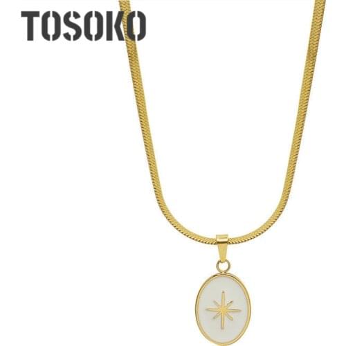 TOSOKO Stainless Steel Jewelry Flat Snake Chain Eight Star Oil Drop Pendant Necklace Womens Fashion Clavicle Chain BSP031