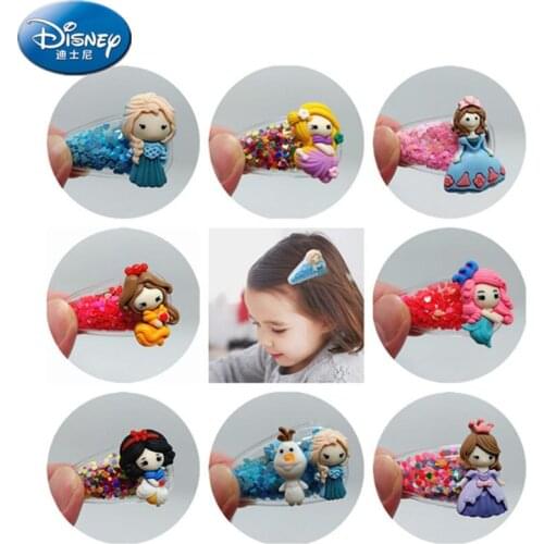 Disneys new plastic BB clip color quicksand transparent cartoon Snow Mermaid Princess sequins hairpin childrens toys girl gift