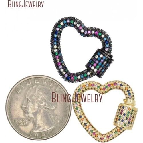 Stoned Heart Lock Gunmetal Clasp CZ Micro Pave Screw Clasp Lock Carabiner Pave Lock 25x22mm FC32319