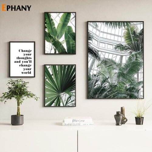 Green Plant Leaves Poster Print Wall Art Minimalist Optimistic Quote Canvas Painting Pictures for Living Room Modern Home Decor