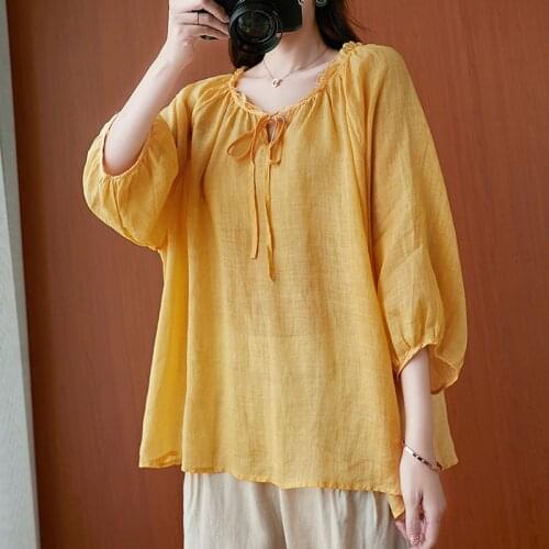 Oversized Women Cotton Linen Casual T-shirts New 2021 Spring Simple Style Vintage Solid Color Loose Female Tops Tees S3591