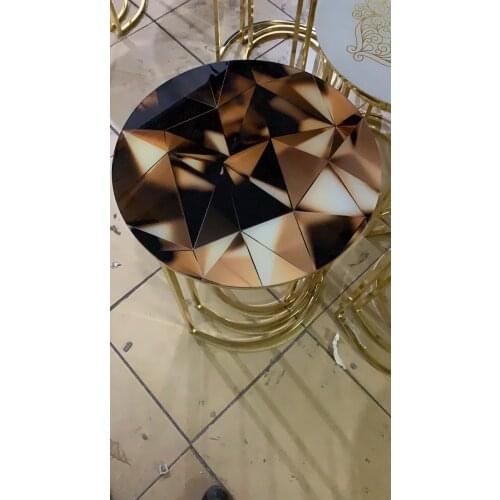 Desenli Gold Ayaklı Üçlü Zigon Sehpa Kahve Sehpası