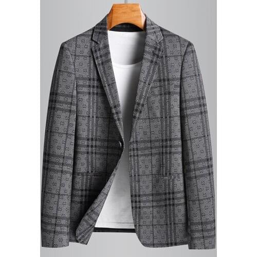 2021 classic High Quality Suit Men Spring Plaid Youth Elastic Fashion Single Breasted Casual Jacket Plus Size M L XL 2XL 3XL 4XL