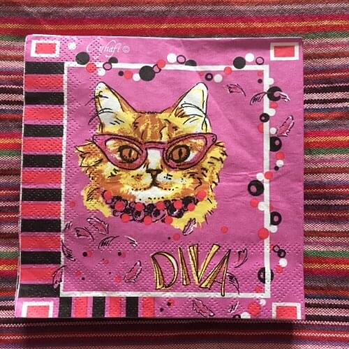 25cm 20 table paper napkins pink tissue cute animal cat dog decoupage wedding guardanapos kid birthday party serviettes home dec