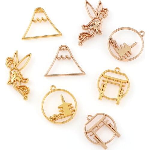 4pc/set Mix Metal Hollow Triangle Tower Angel Shape UV Resin Charm Frame Pendant Gold Charm Bezel Setting Cabochon Setting