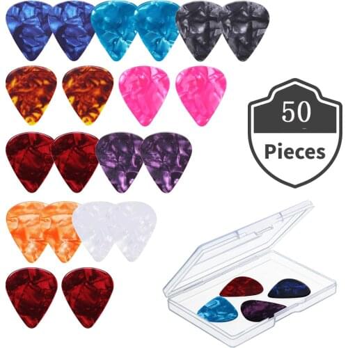 50Pcs/Set Celluloid Guitar Pick Electric Guitar Picks Plectrum 20*0.46mm 20*0.71mm 10*0.96mm Thickness Guitar Accessories ABS