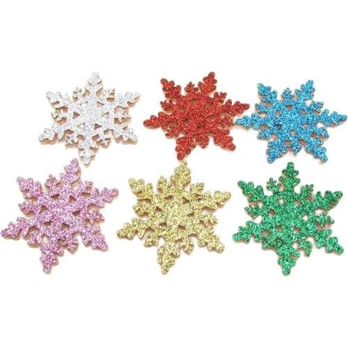 50Pcs/lot Lovely Glitter Christmas Snowflakes Patches Childrens Headwear Clothing Decoration Accessories DIY Christmas Material