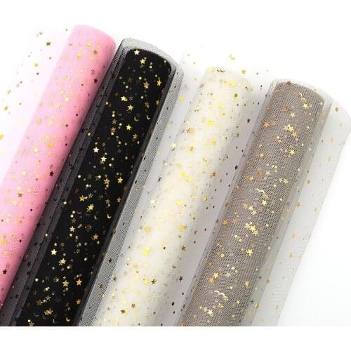48cm x 10 Yard/Roll Star Moon Soft Lace Mesh Wrapping Paper Flower Bouquet Florist Supplies DIY Decor Valentines Day Gift Wrap