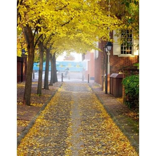5x7ft House Autumn Fall Yellow Tree Photography Backdrops Photo Props Studio Background