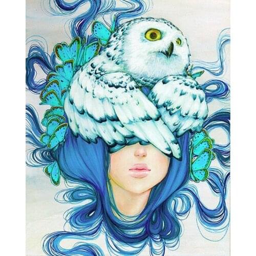 Watercolor animal 5d diy diamond painting owl woman full round diamond cross stitch wall sticker diamond embroidery decoration