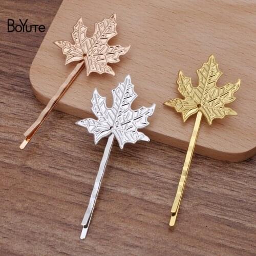 BoYuTe Custom Made (200 Pieces/Lot) 32MM Maple Leaf Hairpins Handmade Diy Women Hair Accessories Materials