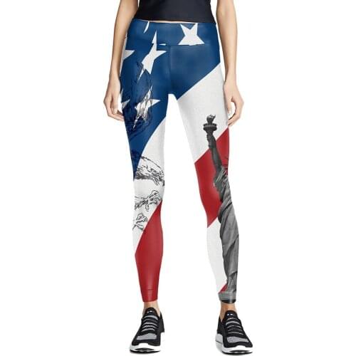 Fitness Shaping Foot Trousers Elastic Waist Printing High Waist Trousers Women Yoga Pants US National Flag Trousers For Ladies