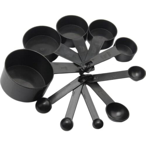 10pcs/lot Black Plastic Measuring Cups Measuring Spoon Kitchen Tools Measuring Set Tools For Baking Coffee Tea HG-2079