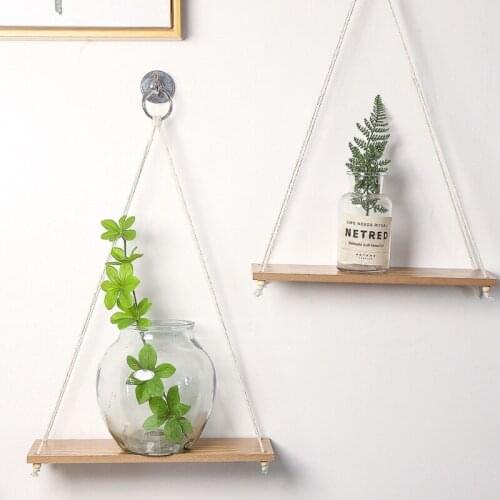 Premium Wood Swing Hanging Rope Wall Mounted Home Decoration Floating Shelves Plant Flower Pot Indoor Outdoor Hanger