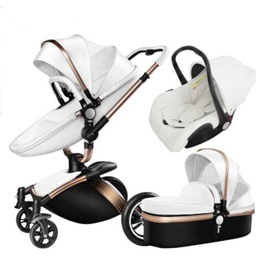 PU High View Baby Cart 360 Degree Rotating Newborn Baby Carriage Folding Baby Stroller 3 In 1 with Car Seat Travel