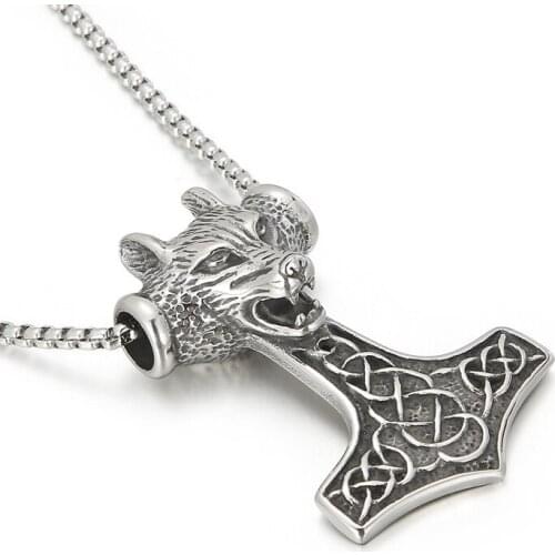 European and American retro personality domineering punk style wolf head mens titanium steel pendant