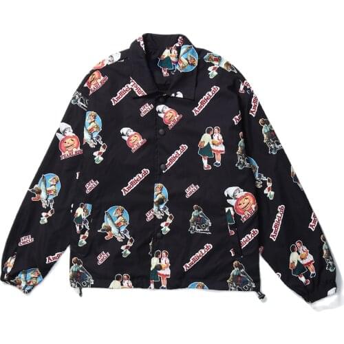 2020 Hip Hop Cartoon Character Print Jackets Men Streetwear Cotton Harajuku Coat Autumn Casual Japanese Jacket Windbreaker Black