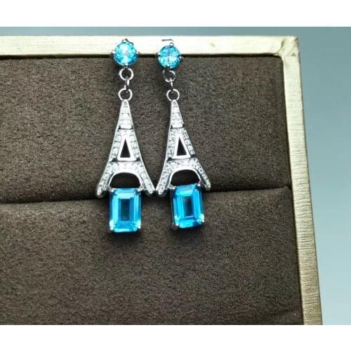 Natural blue topaz earring in 925 sterling silver simple flower earring for women as anniversary birthday valentines gift