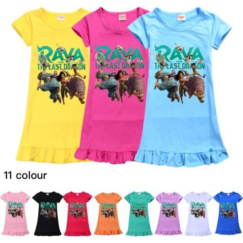 Girls Raya and The Last Dragon Ice Silk Nightgown Pajamas Summer Kids Short Sleeve Nightdress Cartoon Baby Sleep Dress Homewear